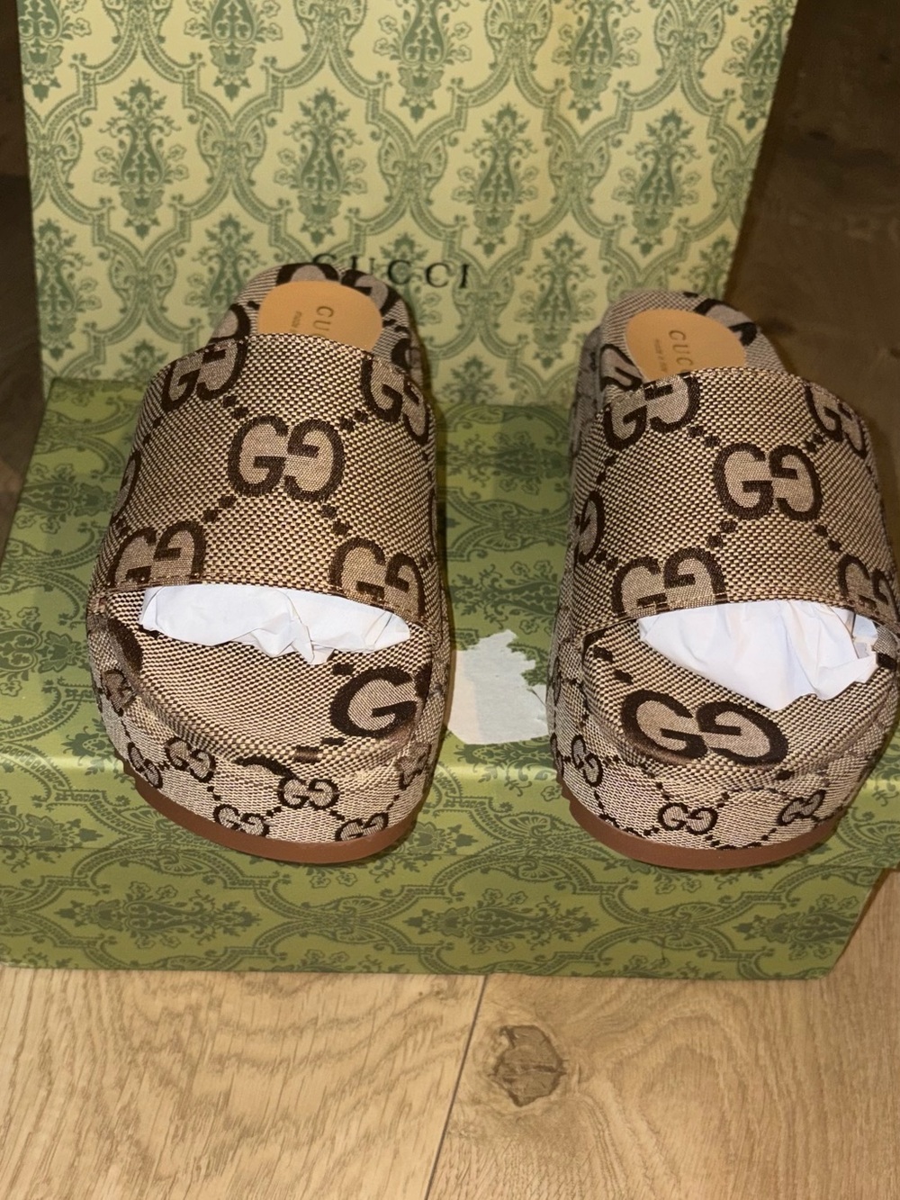 Gucci Brown GG Canvas Slide Sandals